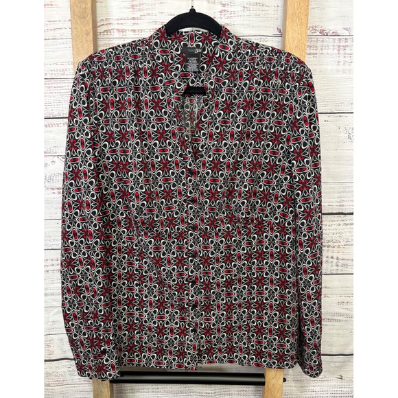 East 5th Tops - East 5th Womens‎ XL Red Black White Geometric Floral Button Down Blouse
